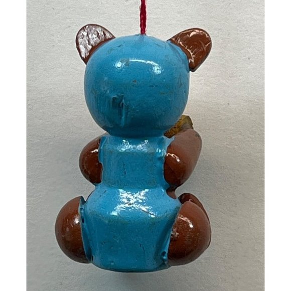 Vintage Teddy Bear with Cymbals Wood Christmas Tree Ornament Handpainted - Picture 2 of 5